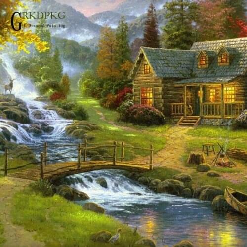 River house 5d diy diamond painting full square 3D diamond embroidery Cross stitch pictures of rhinestones Wedding decoration