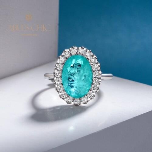 Solitaire Oval Lab Paraiba Blue Topaz Statement Ring 925 Silver 5A Zircon Gemstone Bridal Wedding Cocktail Rings S2R1S2R0320
