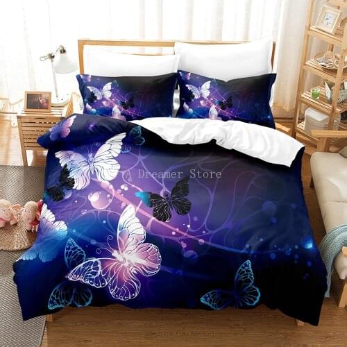 Butterfly Bedding Set Queen Purple Duvet Cover Set Pillowcase King Full Double 240x220 Bed Linens Quilt Cover