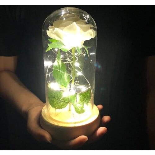 Red White Black Rose in a Glass Dome on a Wooden Base Beauty and the Beast for Christmas Valentines Gifts Birthday Gift