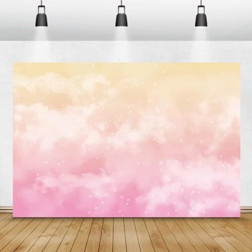 Laeacco Gradient Pink Color Baby Shower Birthday Photo Backdrop Dreamy Clouds Abstract Sky Custom Poster Photography Background