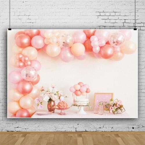 Laeacco Pink Balloons Newborn Birthday Scenic Baby Shower Photocall Poster Photo Backdrops Background For Photographic Banner