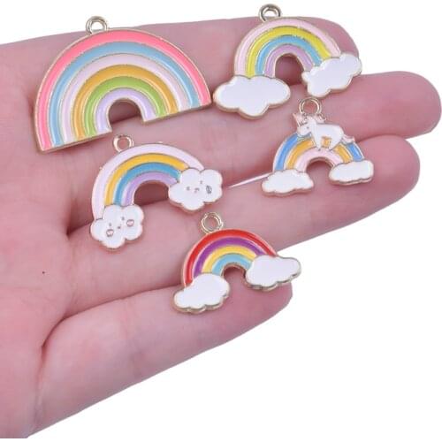 Mix 5 pcs Cloud Rainbow Charm Cute Pendant DIY Jewelry Making Supplies Handmade Earrings Anklets Keychain Material Enamel Charms