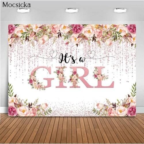 Mocsicka Girl Birthday Background Pink Flower Bokeh Decoration Style Girl Portrait Photo Background Photography Banner