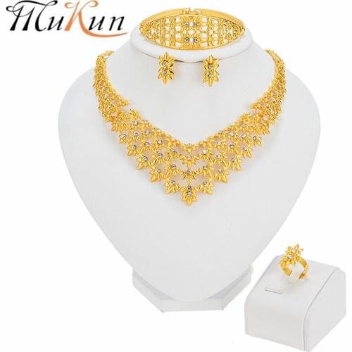 MUKUN New Fashion Jewelry Dubai Women Gold Color Necklace Bracelet Earrings Ring Wedding Bridal Fashion Accessories Party Gifts