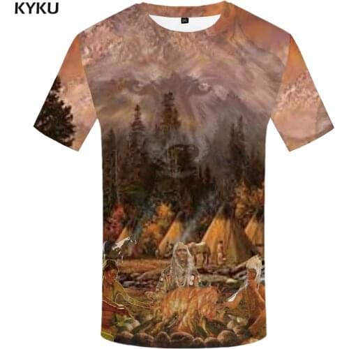 KYKU Indians T-shirt Men Wolf Tshirt Flame Funny T Shirts Forest 3d Mountain Print T Shirt Cool Anime Mens Clothing Casual Tops