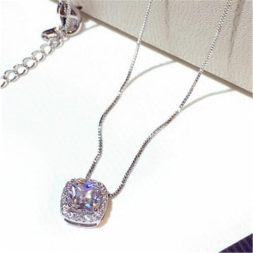 QTT 2021 New Female Fashion Square Crystal Pendant Necklace Silver Rose Gold Color Chain Necklace Charm Wedding Jewelry Gifts