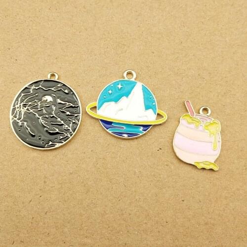 Newest 50pcs/Lot Gold Tone Plated Enamel Drip Oil Round Saturn Cute Sweet Honey Bottle Pendant Charms Earring Accessories