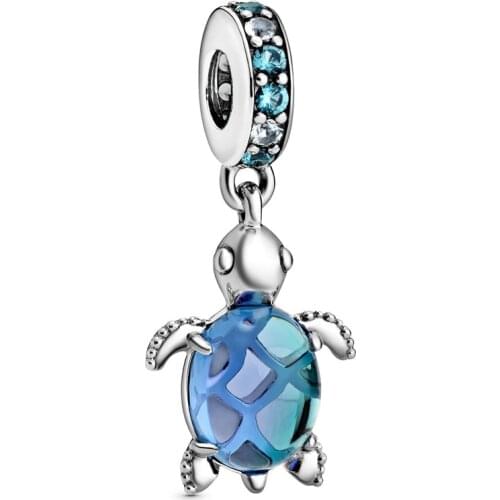 Original Peacock Murano Glass Sea Turtle With Heart Pendant Beads Fit 925 Sterling Silver Charm Pandora Bracelet Diy Jewelry