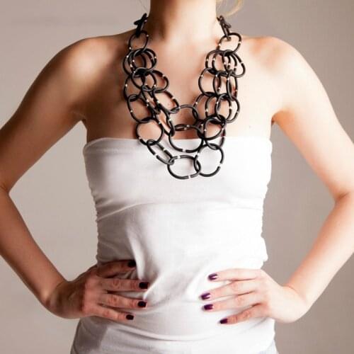 YD&YDBZ Rubber Big Circle Bead Statement Necklace For Women Unique Silver Color Metal Long Necklace Sweater Chain Choker Jewelry