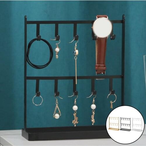Jewelry Stand Metal Organizer Necklaces Bracelet Earrings Holder Free Standing Tabletop Countertop with Hooks 2 Tier Rack