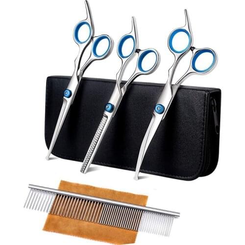 Dog Grooming Scissors Kit with Safety Round Tip Thinning Cutting Shears with Pet Grooming Comb for Dog Cat Hair Care