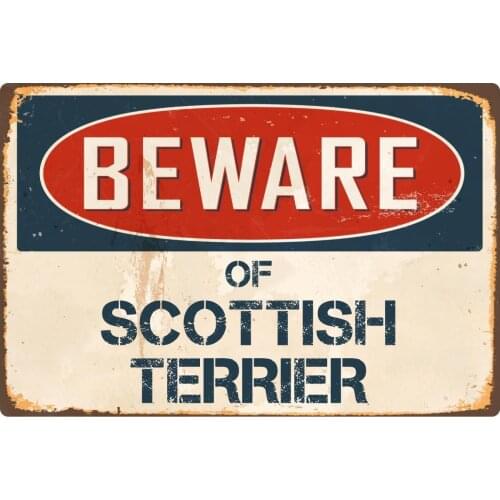 StickerPirate Beware Scottish Terrier 8 x 12 Vintage Aluminum Retro Metal Sign VS374