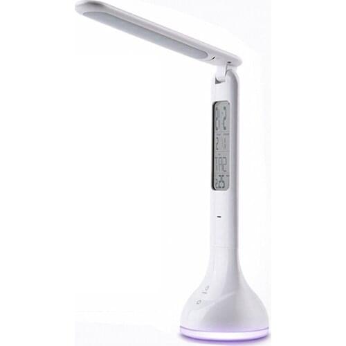 LED Desk Lamp Foldable Dimmable Press Rechargeable Table Lamp with Calendar Temperature Alarm Clock Night Lights
