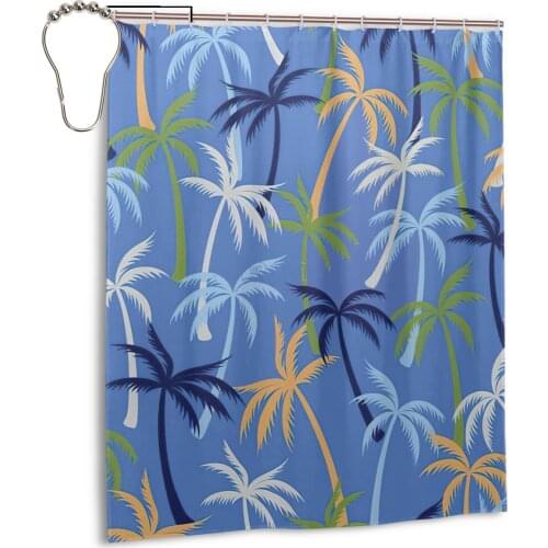 3D Hawaiian Style Coconut Tree Shower Curtains Bathroom Curtain Frabic Waterproof Polyester Bath Curtain with Hooks
