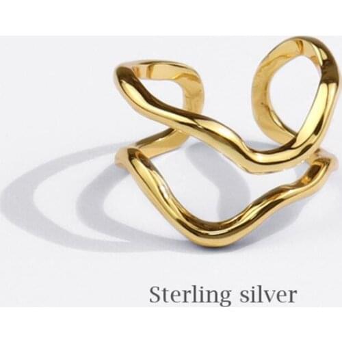 Sole Memory Creative Irregular Wave Hip Hop 925 Sterling Silver Female Resizable Opening Rings SRI725