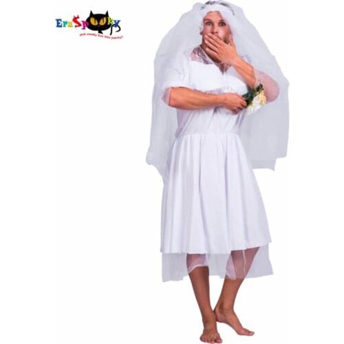 Eraspooky Halloween Costume Adult Oversize Men Lace Wedding Dress Costume Men Funny Bride role Costume Veil Fancy Dress Party