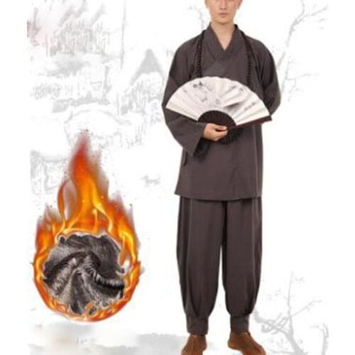 Unisex winter warm cotton&linen buddhist shaolin monk kung fu suits zen lay lohan/arhat clothing wushu martial arts uniforms