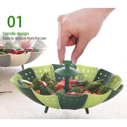1Pcs Cookware Silicone Steaming Basket Mesh Steamer Folding Food Fruit Vegetable Vapor Cooker Dish Steamer Kitchen Accessories