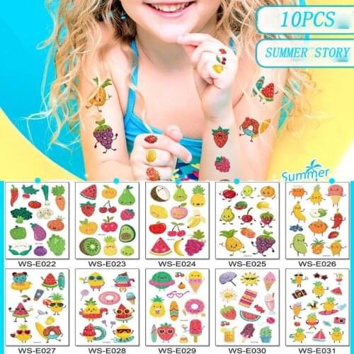 10PC Flash Powder Children Cartoon Fruit Tattoo Cute Makeup Temporary Body Arm Stickers Disposable Tattoo Temporary Stickers