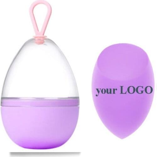 Custom LOGO 100sets Egg Shaped Rack Makeup Blender Sponge Transparent Puffs Drying Box Storage Case Sponge Cosmetic OEM