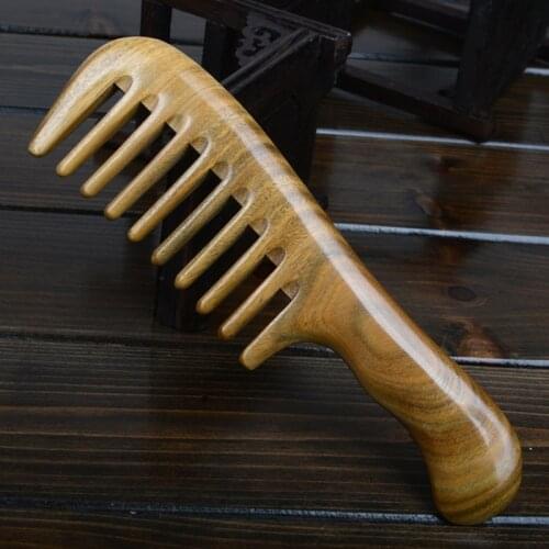 100% Natural Genuine MINGJIANG JINGPIN high quality Green Sandalwood Handmade Wide Tooth Wooden Combs for wavy hair