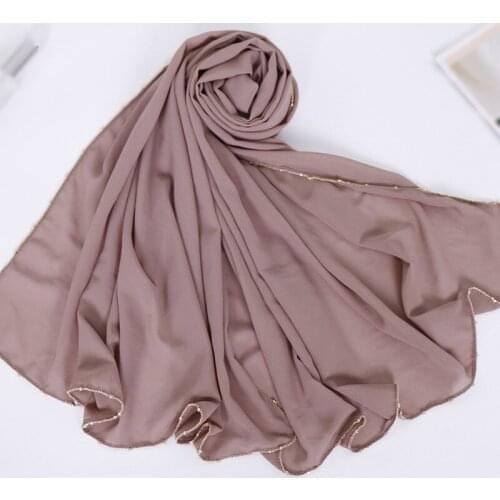 180*70cm Muslim Women Plain Bubble Chiffon Hijab scarf Chain Pearls Islamic Shawl Malaysia Hijab Femme Musulman Arab Wrap