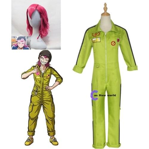 2021 Costume Kazuichi Souda Cosplay Jumpsuits Danganronpa 2 Bodysuit Adult Unisex Halloween Carnival Party Costumes Anime Wig