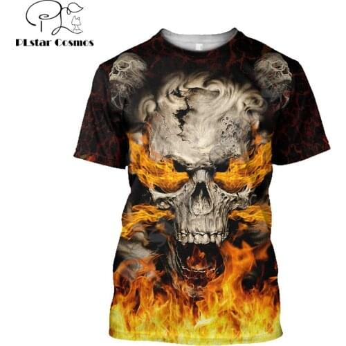 2021 Summer Men t-shirt Skulls On Fire Art 3D Printed T-Shirt Harajuku Casual short Sleeve Tee shirts Unisex tops QDL019