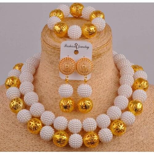 White Imitation Pearl Beads African Jewelry Set Nigerian Wedding Necklace Sets Bracelet Earrings for Women FZZ45