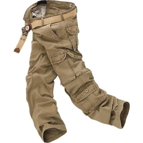 New Hot Men Cargo Pants Multi Pockets Military Tactical Pants Men Outwear Streetwear Army Straight Slacks Casual Long Trousers