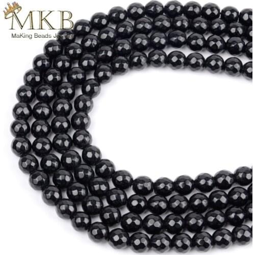 Faceted Black Agates Onyx Natural Stone Beads For Jewelry Making 4 6 8 10 12mm Round Beads Diy Bracelet Necklace Wholesale