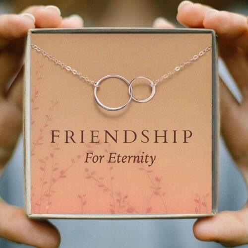 Friends Chain Necklace Friendship Eternity Double Circles Necklace Women Two Interlocking Infinity Family Christmas Gift