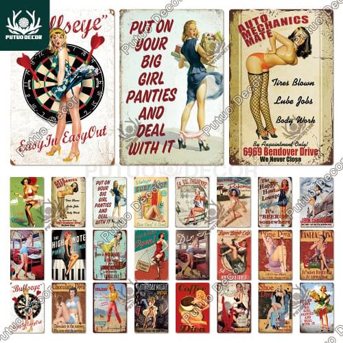 Sexy Girl Vintage Metal Sign Plaque Metal Vintage Metal Poster Pin Up Girl Tin Sign Wall Decor Bar Pub Club Man Cave Retro Signs