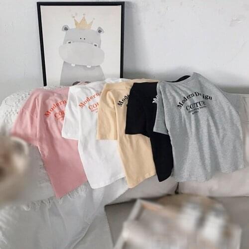 Children Girls Lettered Cotton T-Shirt Girl Simple Fashion Loose Bolouse Summer Short Sleeve Top Kid Clothing For Girl