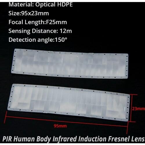 95x23mm PIR Human Body Infrared Induction Fresnel Lens Focal Length 25mm Ceiling lamp lens Optical HDPE Plastic distance 12m