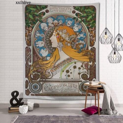 Art Alphonse Mucha Tapestry Customizable Bohemian Wall Hanging Room Carpet HD Tapestries Art Home Decoration Accessories