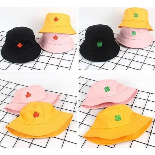 Ladies Leaf Cap Summer Spring Women Men Embroidered Pink yellow Korean Cute Fishing Bucket Hat Leaf Fishing Hat Leaves 2019