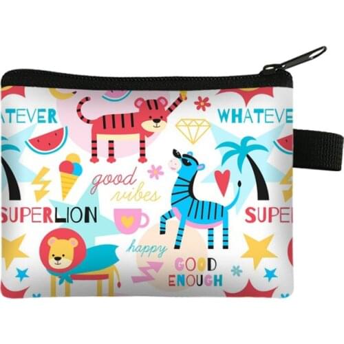 Coin Purse Cartoon Lion Printing Childrens Zero Wallet Student Portable Card Bag Coin Key Storage Bag Polyester Hand Bag Sac
