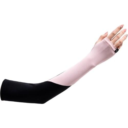 Summer Women UV Sunscreen Sport Cycling Fingerless Stripe Sun Mitten Female Long Ice Silk Touch Screen Driving Glove Sleeve I68