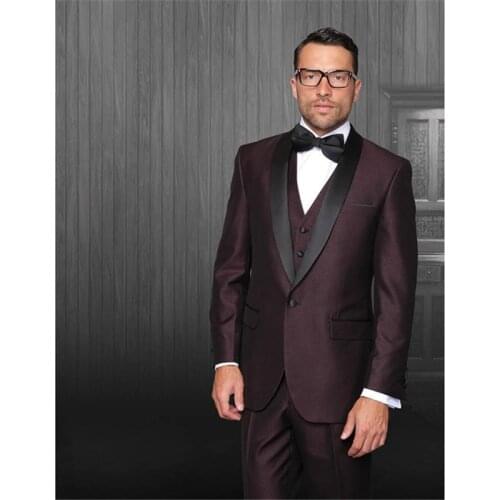 Custom Mens Suit A Button Gap Burgundy Groom Black Lapel Jacket+pants+vest Dress Wedding Best Man Mens Suits 3 Pieces