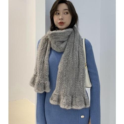 2021 New Russian Womens Real Mink Fur Scarf Shawl Ladies Winter Natural Mink Fur Knitted Scarf Knitted Fur Shawl