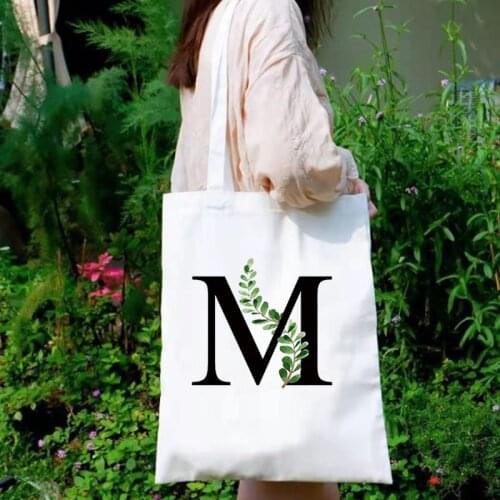 New Letter Flower Canvas Bags A-Z Bolso De Mujer Shoulder Bag Large Capacity Fun Handbag Reusable Messenger Bag Cute