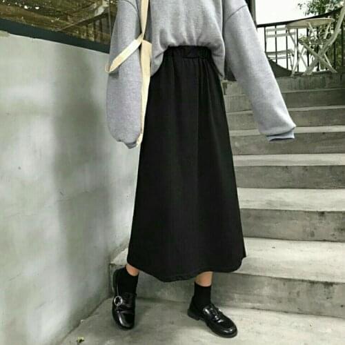 2021 Autumn and Winter Half-length Skirt High Waist Mid-length Skirt Middle-aged Growth Skirt Thin Female Black A-line Skirt
