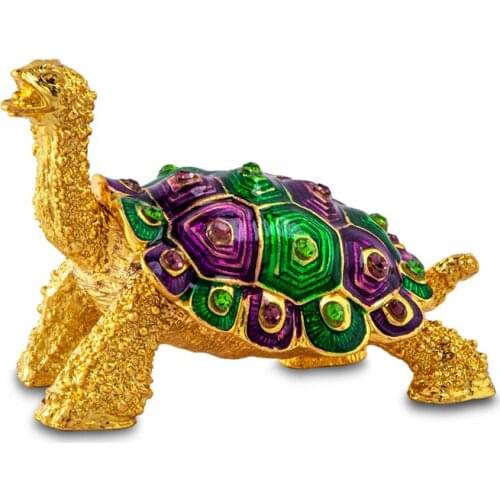 H&D Colorful Sea Turtle Figurine Collectible Crystal Studded Pewter Jewelry Trinket Box Bejeweled Hand-Painted Ring Holder Decor