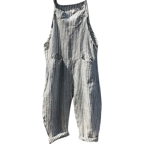Oversized Women Striper Pocket Jumpsuit Summer Ladies Plus Size Sleeveless Plaid Loose Romper Overalls Barboteuse Femme L3