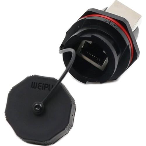 Industrial Cat5e Waterproof RJ45 Connector Female Panel Mount Extender Straight Dual Ethernet Network Connectors Signal Apater