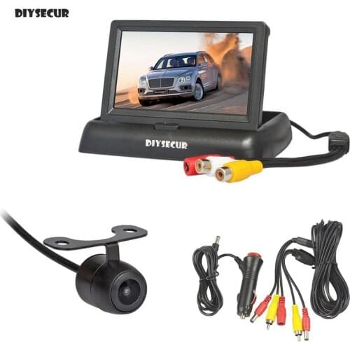 DIYSECUR Wired 4.3 Inch Foldable Rear View Monitor Car Monitor Reversing Camera Car Camera Kit Back Up Parking Accessories