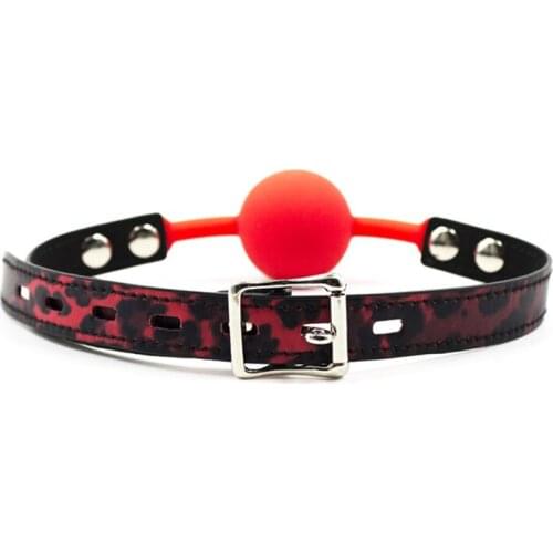 Silicone Ball Gag Leopard PU Leather Sex Products Fetish Open Mouth Gag Slave bdsm Bondage Restraints Erotic Sex Toy for Couples