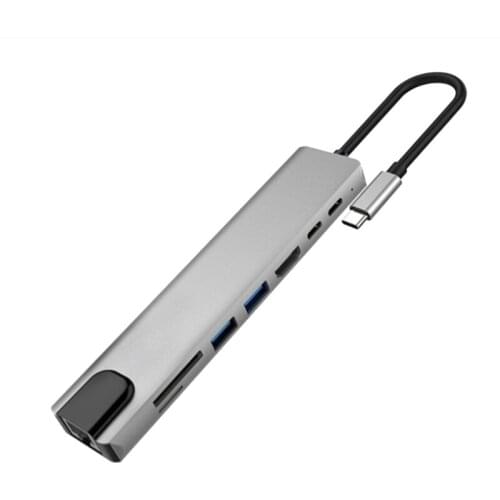 USB Type-C Hub to 4K HDMI-Compatible RJ45 USB SD/TD Card Reader PD Fast Charge 8-In-1 Multifunction Adapter